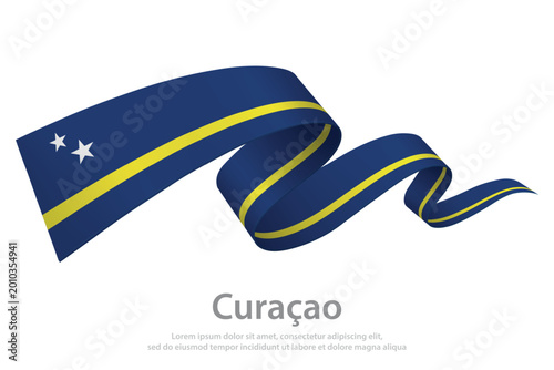 Bild auf Leinwand Curacao Waving Flag Ribbon on White Background