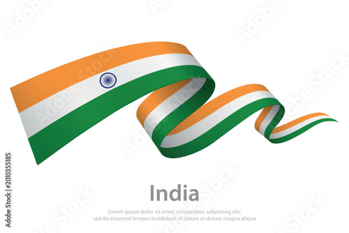 India Waving Flag Ribbon on White Background