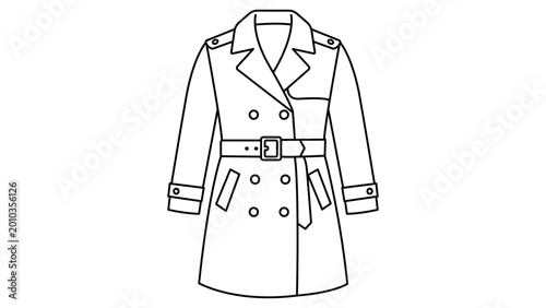 Schilderij op canvas Sleek line vector illustration of a trench coat with an editable stroke, ideal for apparel branding, seasonal fashion icons, and customizable garment graphics for web and mobile design