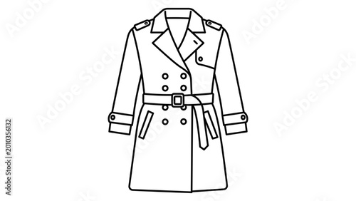 Obraz na płótnie Modern minimalist trench coat vector icon with editable stroke, featuring a clean line art style perfect for fashion design, detective themes, and customizable outerwear clothing illustrations