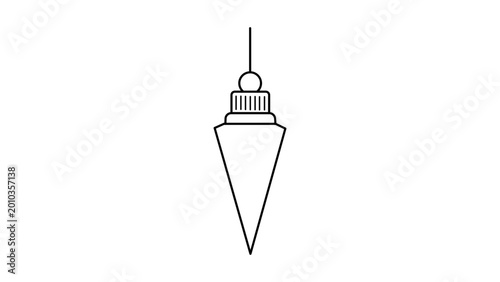 Clean black line vector illustration of a plumb bob featuring an editable stroke. Professional tool icon for vertical alignment, construction precision, surveying gear, and engineering projects.