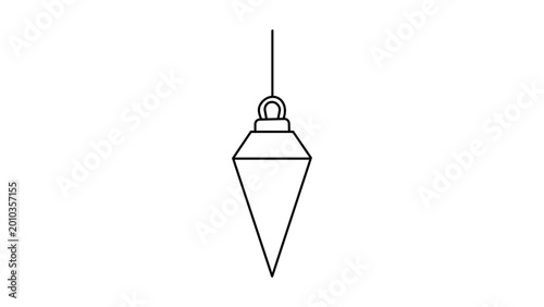 Minimalist black line vector icon of a plumb bob with editable stroke on white background. Precise tool illustration for construction alignment, architectural measurement, and engineering design.