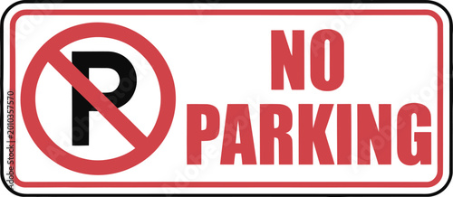 Free Download Red No Parking Prohibition Sign Vector with Circular Symbol and Text in Rounded Rectangle Double Border Graphic Illustration. - GFXLoad