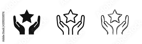 Foto Hands holding star for excellence and success icon set