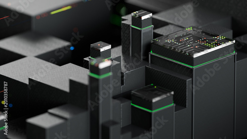 The background of 3D abstract technology. Personal data security, handling, or protection. Electronic equipment. 3d rendering illustration not AI