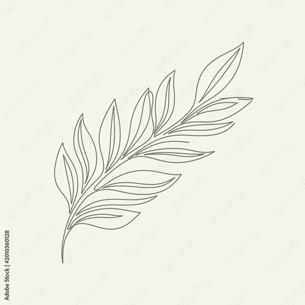 Obraz premium Minimalist line art of a delicate olive branch, elegant botanical illustration on a cream background