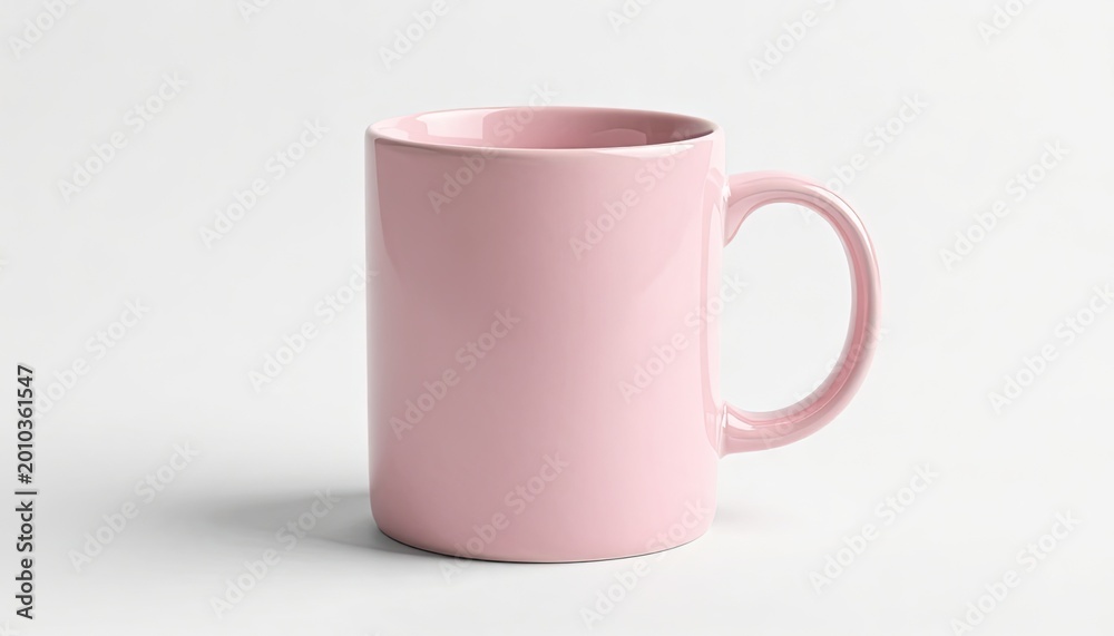 Fototapeta premium A pink coffee mug with a handle on the right side isolated on white background
