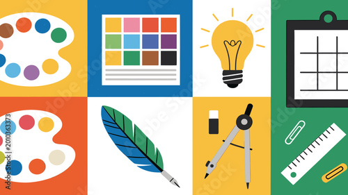 Bild auf Leinwand A minimalist design featuring bright blue, orange, and green circles on a white background, ideal for modern corporate branding and web design