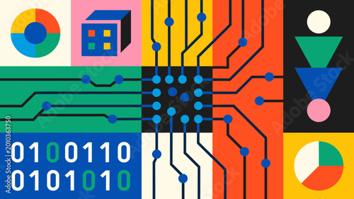Bilde på lerret A minimalist abstract blue background featuring white binary digits, perfect for technology and cybersecurity concepts