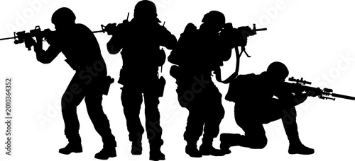 Fotografi Une silhouette d'un groupe commando sur un fond transparent