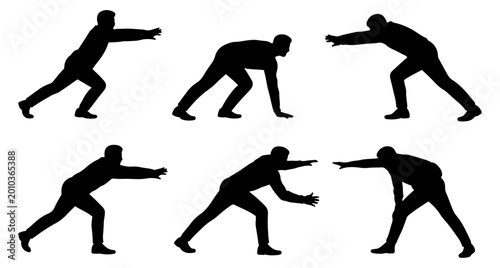 Cuadro en lienzo men pushing effort silhouette icon set