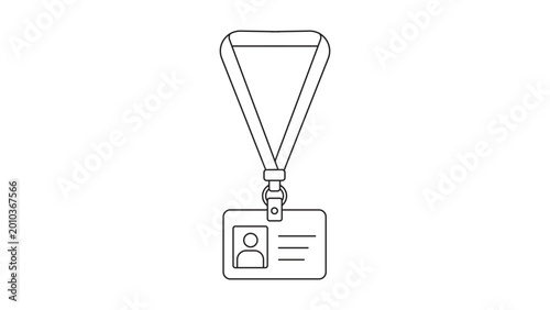 Foto Professional ID lanyard vector icon with badge holder, featuring an editable stroke for customizable line weight, perfect for corporate security, event identification, and staff access illustration