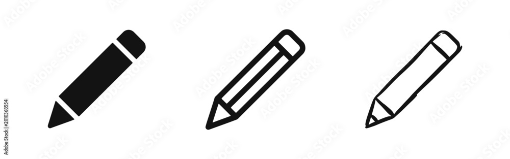 Fototapeta premium Pencil Drawing and Writing Icon - Educational Stationery Tool in Three Stylized Versions