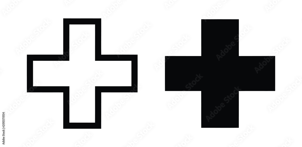 Obraz premium Black and white plus sign icons Vector