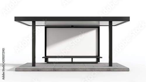 Urban Oasis: 3D Rendering of Bus Stop With Blank Poster