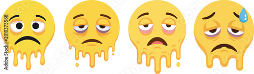 Фотография Melting Sad Emojis with Drooping Expressions and Dripping Yellow Liquid