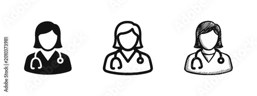 Fotografía Healthcare Professional Icon Set - Female Doctor with Stethoscope