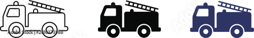 Fotografie Fire Truck Icons in Three Styles fire engine vehicle