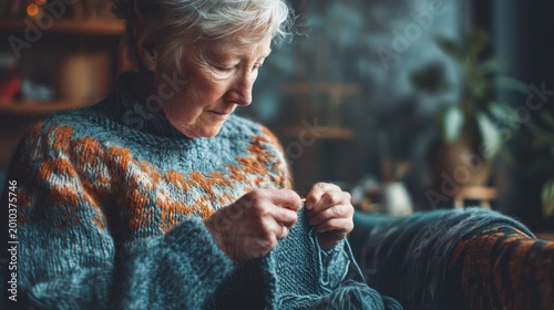 Senior woman knitting