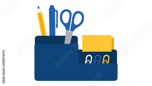 Obraz na płótnie Minimalist hand-drawn vector icon of a desk organizer with pens and office supplies, clean line illustration for workstation organization and layout, professional scalable graphic resource item