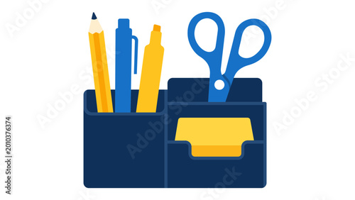 Fotografia Professional desk organizer vector icon for office storage, minimalist hand-drawn illustration of a stationary holder, scalable line art representing workplace order and productivity tools