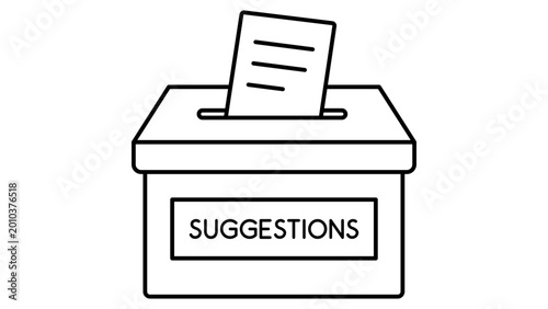 Elegant vector illustration of a suggestion box featuring an editable stroke weight. Minimalist hand-drawn icon for employee feedback, collection of ideas, and customer service survey projects.