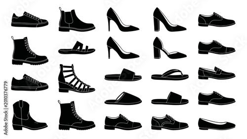 Diverse collection of footwear silhouettes showcasing various styles for every occasion.