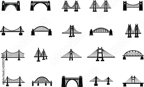 Schilderij op canvas Bridge types collection with architecture structure transport illustration colle