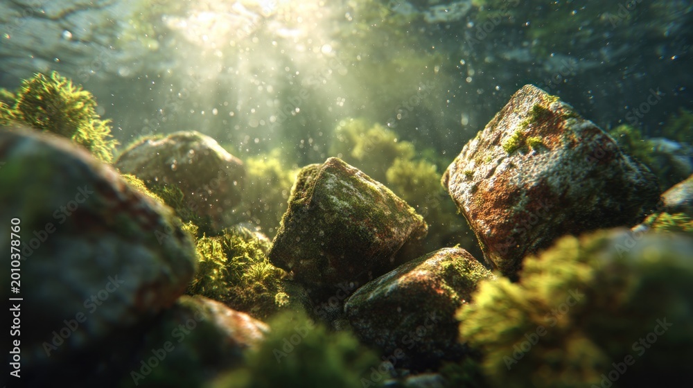 Fototapeta premium Underwater rocks and moss