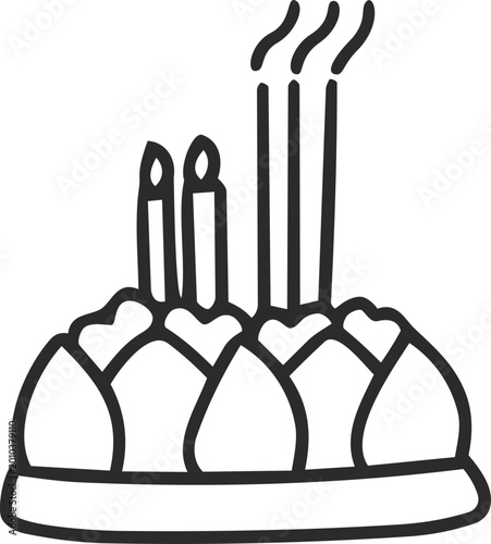Krathong festival thai culture line outline doodle icon for design concept