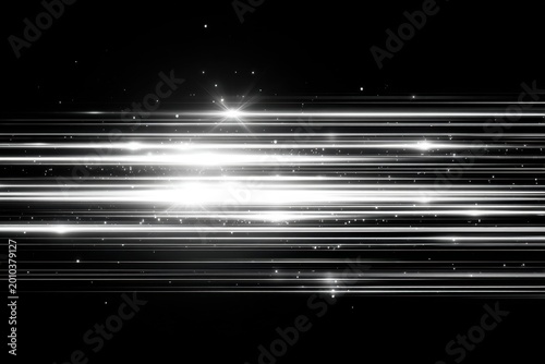 Luminous horizontal light streaks on dark background