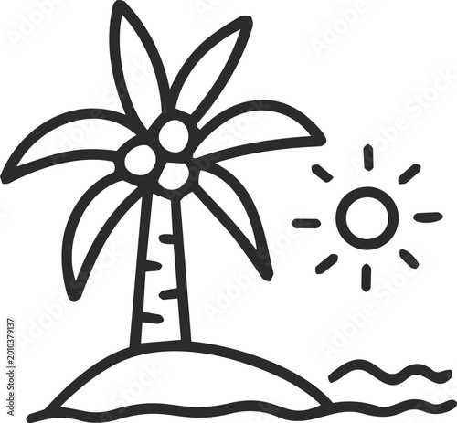 Tropical island thai culture line outline doodle icon for design concept