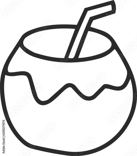 Coconut drink thai culture line outline doodle icon for design concept