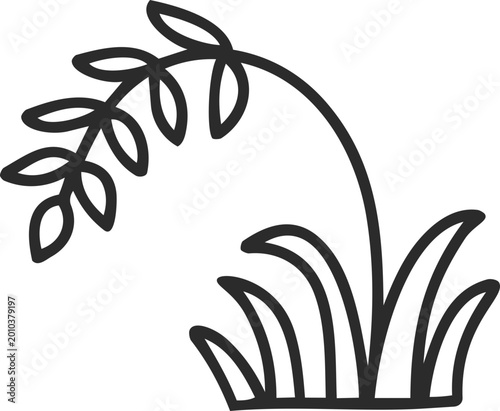 Rice plant thai culture line outline doodle icon for design concept