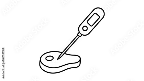 Photos Sleek meat thermometer vector icon with editable stroke for kitchen cooking and food safety, minimalist hand-drawn line illustration isolated on white background for professional culinary design