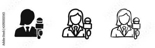 Tableau sur toile News Reporter Journalist with Microphone Interview Icon Set