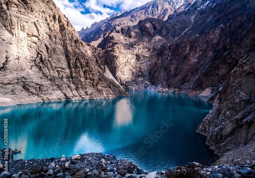 Attabad Lake Hunza Valley Pakistan – Turquoise Water, Dramatic Mountains and Cloudy Sky Landscape