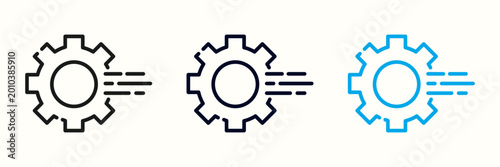 Settings gear icon with motion lines representing system optimization, automation speed, performance, and configuration for web and efficiency symbol collection for UI design. Transparent PNG.