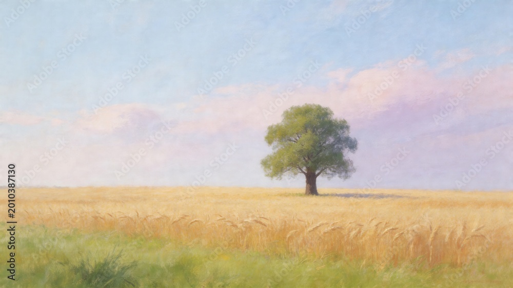 Fototapeta premium Solitary tree in golden wheat field