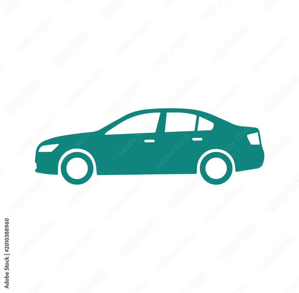Fototapeta premium Detailed side view silhouette graphic of a modern sedan automobile with driveway