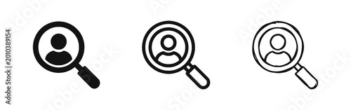 Canvas Print Recruitment Icon Set with Magnifying Glass and Human Person Profile for Job Sear