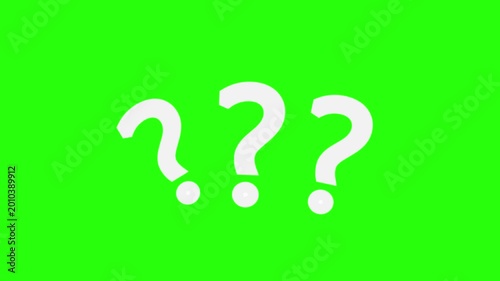 4K animated three question marks UI element on green screen background for confusion and inquiry video production