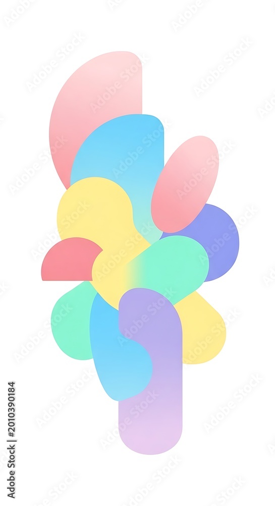 Fototapeta premium A vibrant abstract composition of layered, organically shaped pastel forms. Gradients create a soft, airy feel, with a clean white background