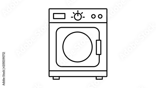 Schilderij op canvas Minimalist vector icon illustration of a domestic clothes dryer machine with editable stroke for custom line weight, ideal for laundry room service branding and household appliance graphics