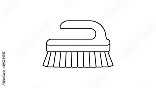 Minimalist scrub brush vector icon with editable stroke, a clean hand-drawn outline illustration for cleaning service branding, household maintenance tools, and domestic hygiene graphic resources.