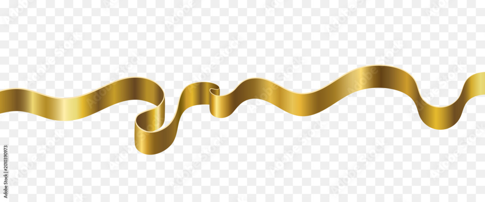Obraz premium Gold ribbon on a transparent background. 3D vector ribbon.