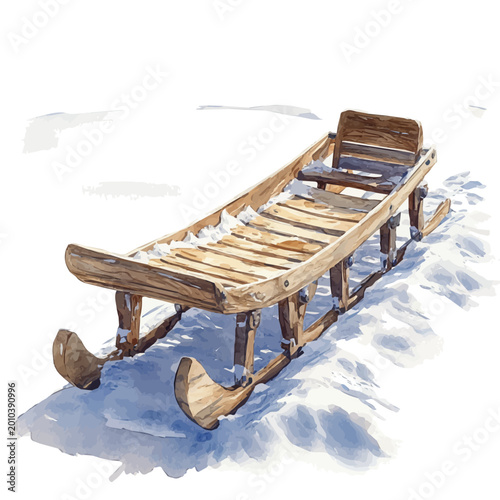 Photos Sled On Snowy Hill, charming watercolor clipart, isolated on a white background