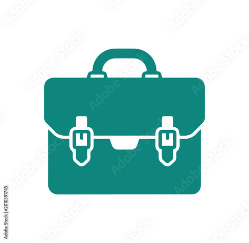Minimalist green business briefcase icon symbol with briefcase, business