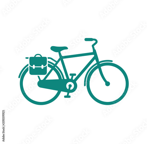 Teal bicycle icon with rear pannier bag eco friendly bicycle accessory