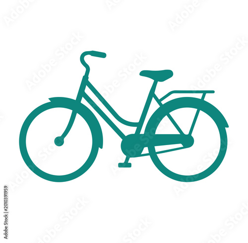 Minimalist teal bicycle silhouette icon with eco friendly blue green transport